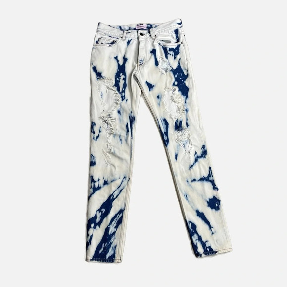 Palm Angels Jeans Tie & Dye Skinny Fit 30/30 Destroyed Blue White Button Fly - Picture 2 of 16